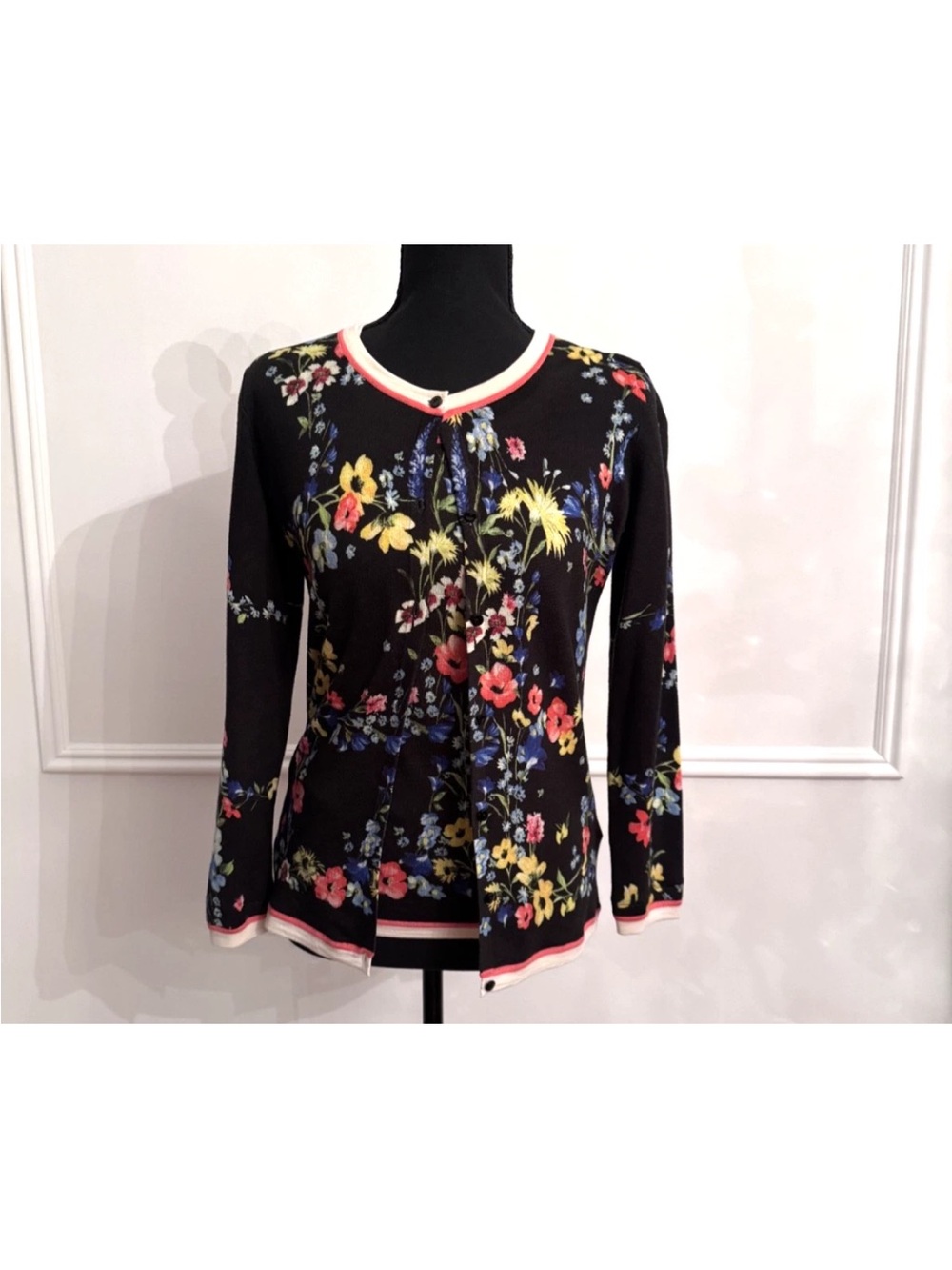 Vintage Escada S Floral Wool Silk Twinset Cardigan Shell Set 80s 90s Collectible